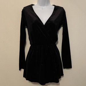 Long Sleeve Black Velvet Sparkly Romper | Perfect for NYE | DIVIDED H&M Size 0